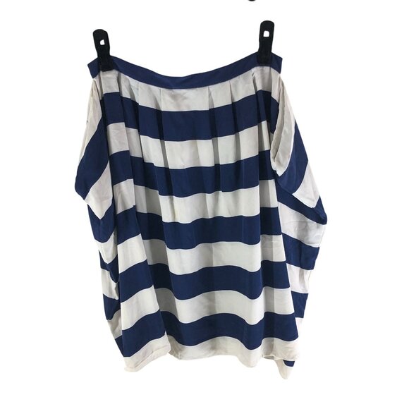 Tibi Skirt A Line Pleated Pockets Silk Blend Striped Navy Blue White 4 - Picture 1 of 7